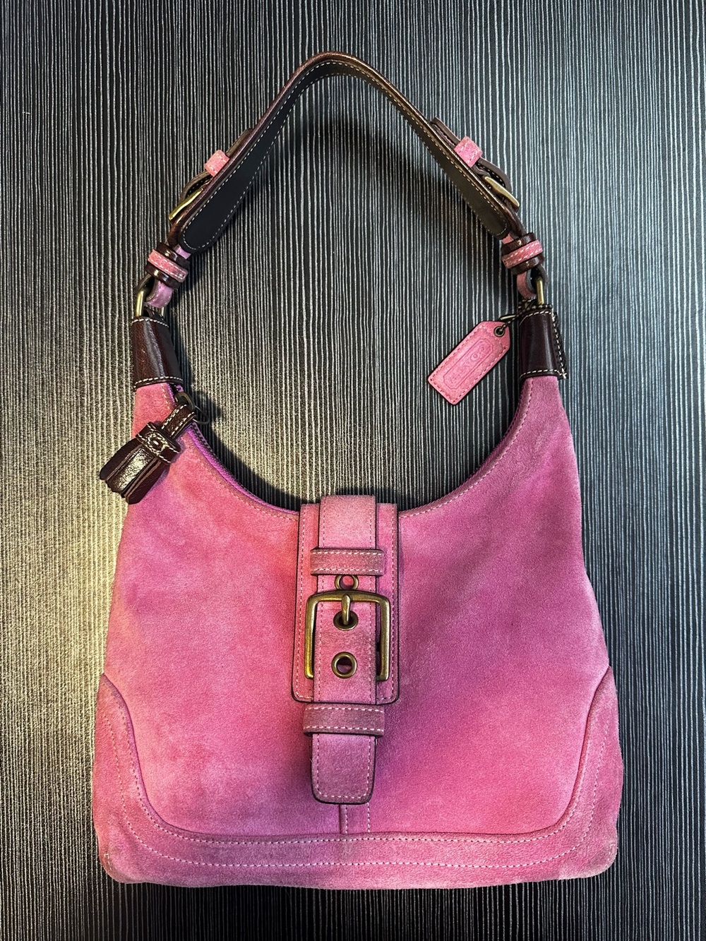 Vintage COACH Pink Hamilton Suede Flap Soho Shoulder Bag 7471 - Picture 3 of 16
